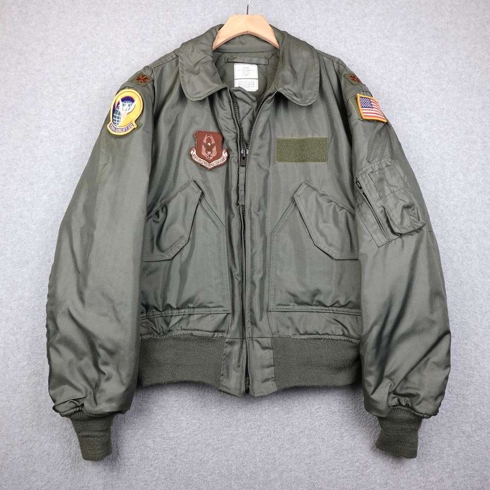 Vintage Valley Apparel Flyers Jacket Cold Weather 45/P Mens L Green AF Patches